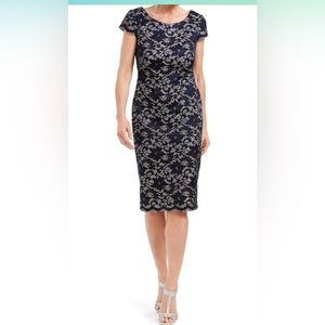 Navy Blue Lace Sheath Dress